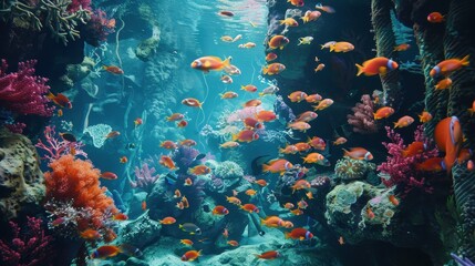 Vibrant Underwater Cave with Exotic Marine Life