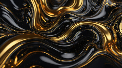 Fototapeta premium 3D abstract liquid black and gold background. luxury elegant wallpaper