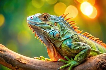 Obraz premium Aerial view of a solitary iguana, bathed in light.