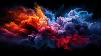 Obraz premium mesmerizing view of swirling clouds in vibrant colors, showcasing dramatic interplay of reds, oranges, purples, and blues against dark background. dynamic movement evokes sense of wonder and beauty