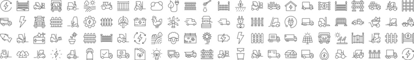 Agriculture Icon Pack. Contains Icons of Tractor, Fence, Farm, Energy that Can Be Used for Design of Cards, Posts, Apps, Web Sites