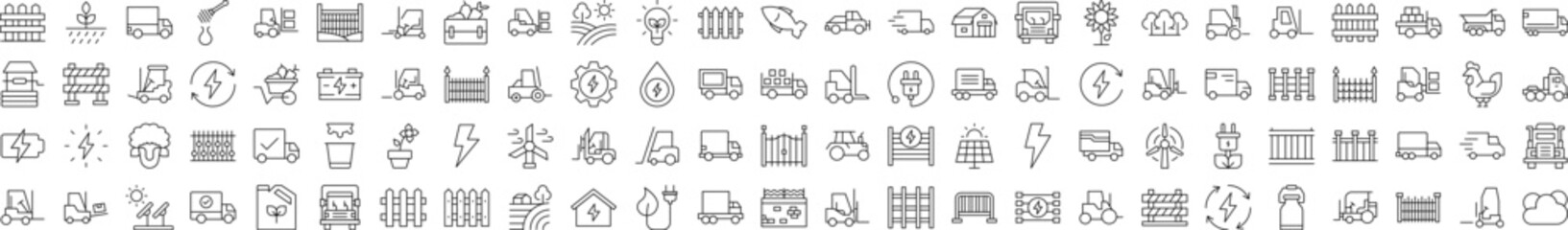 Agriculture Icon Bundle. Contains Icons of Tractor, Fence, Farm, Energy that Can Be Used for Design of Cards, Posts, Apps, Web Sites