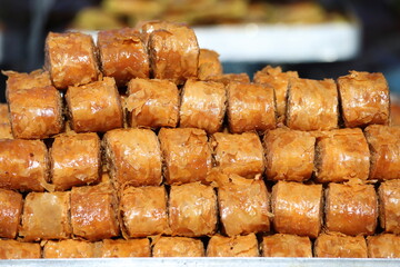 stack of turkish Blackbird Dessert which is a delicatessen in Adana of Turkey