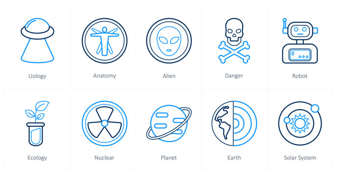 A set of 10 Science and Experiment icons as ufology, anatomy, alein