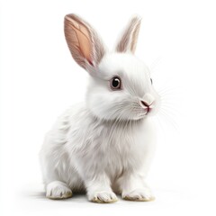 A cute white rabbit sitting, showcasing its fluffy fur and expressive eyes.