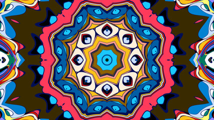 Abstract colorful psychedelic mandala kaleidoscope background pattern for a summer music festival