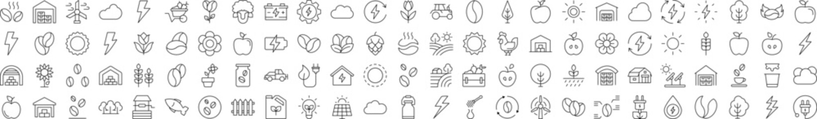 Farming, Agriculture, Coffee, Apple, Harvest Outline Image Collection. Editable Stroke. Perfect for Infographics, Articles, Books, Flyers, Banners