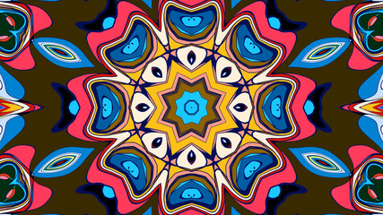 Abstract colorful psychedelic mandala kaleidoscope background pattern for a summer music festival