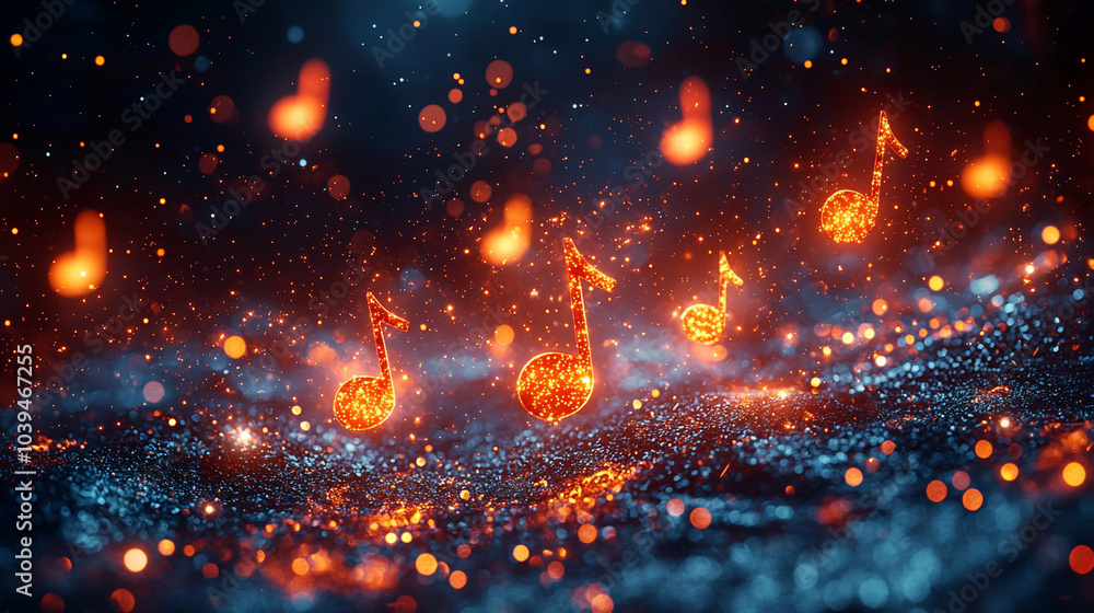 Poster enchanted musical dreamscape a mesmerizing abstract background with floating notes and sparkling lig