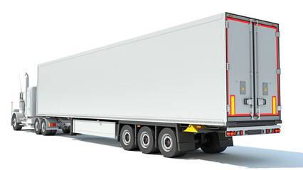 Truck with Reefer Refrigerator Trailer 3D rendering on white background