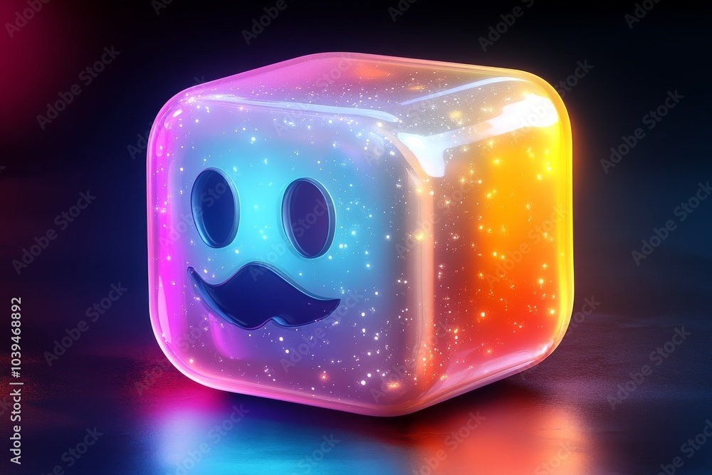 Aufkleber colorful glowing ghost in a cube a modern neon light style floating inside a translucent 3d shape re