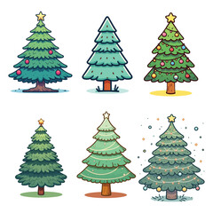 Christmas tree and ornaments. Merry Christmas and Happy New Year. Design of objects, light, ball, Gift box, surprise gifts