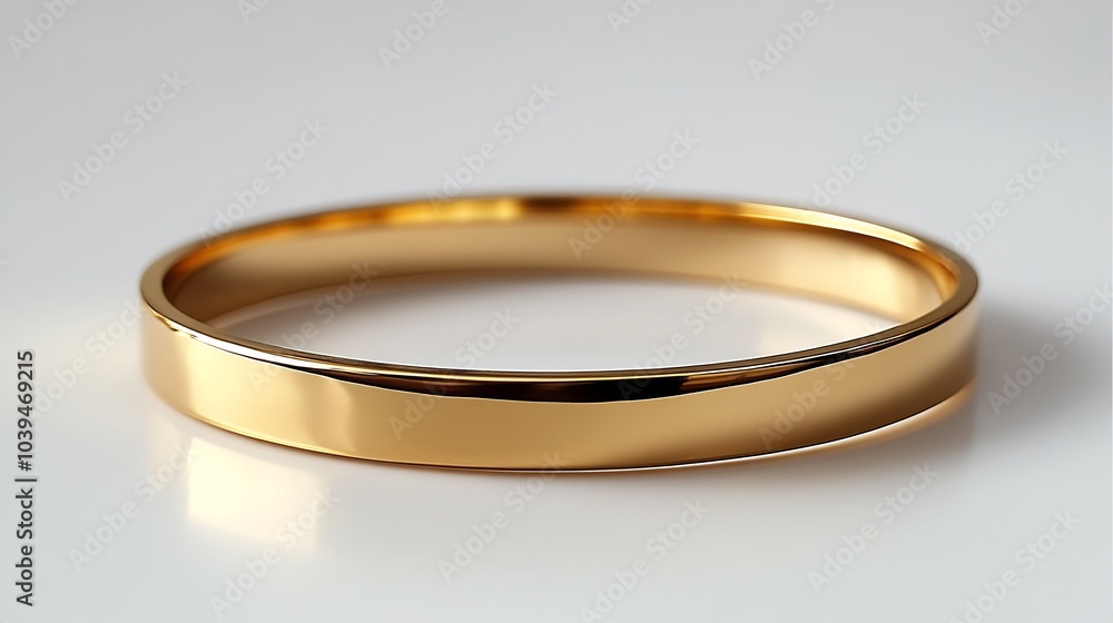 Poster sleek gold bangle with smooth edges centered on a minimalistic white background showcasing the simpl