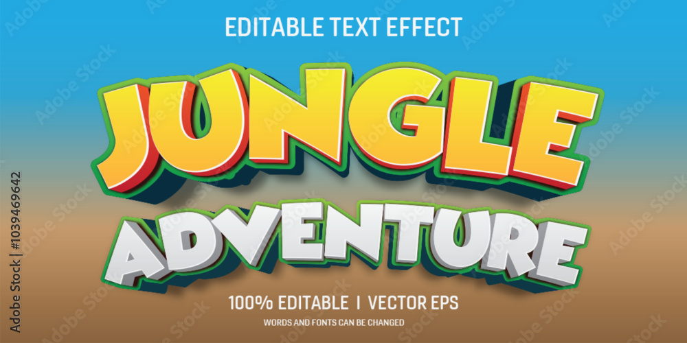 Aufkleber editable jungle adventure vector 3d text effect with modern style design
