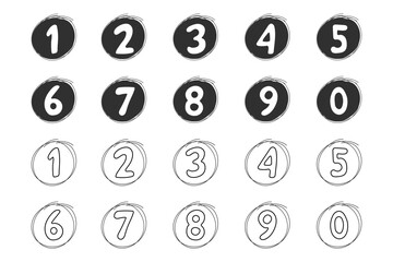 Doodle number, set numeric outline comic figure. 1 to 0 hand drawn numbers. Sketch marker stroke.