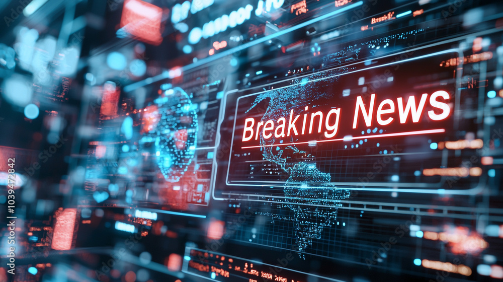 Poster breaking news unveiling the future with a futuristic high-tech globe and enhanced sr technology in t