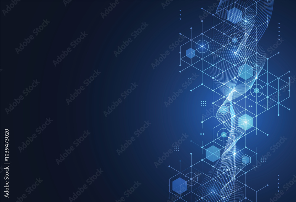 Poster abstract technology blue hexagons pattern background for network connection concept with mesh dots a
