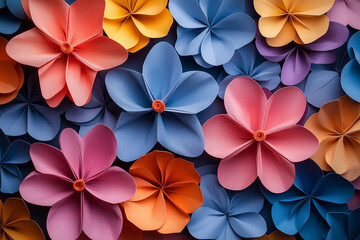 Colorful paper flowers arranged artfully on a textured background create a vibrant and inviting decor