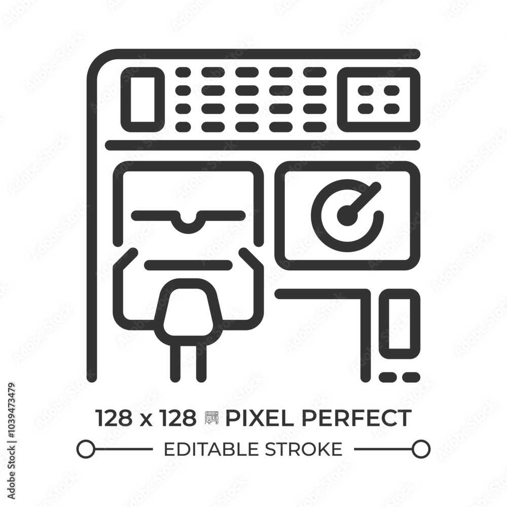 Poster aircraft cockpit linear icons set. control panel, dashboard. navigation technology. airplane control