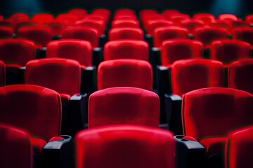Obraz premium High contrast image of empty movie theater seats with generative ai