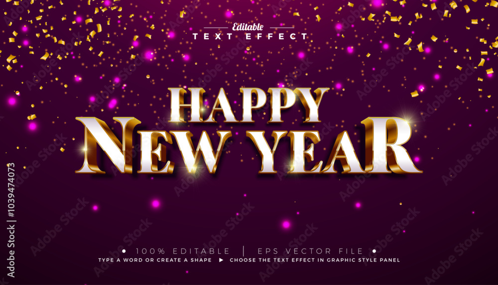 Poster happy new year 3d text effect design. editable and scalable vector graphic style effect with gold an