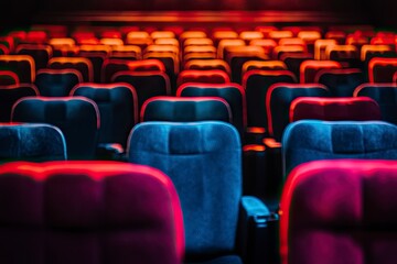 Fototapeta premium High contrast image of empty movie theater seats with generative ai