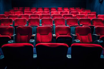 Obraz premium High contrast image of empty movie theater seats with generative ai