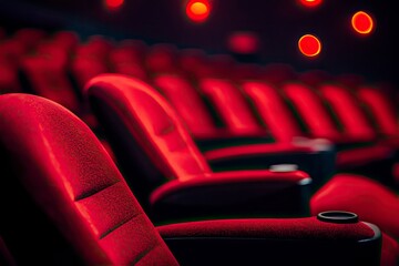 High contrast image of empty movie theater seats with generative ai