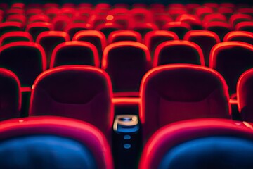 Fototapeta premium High contrast image of empty movie theater seats with generative ai