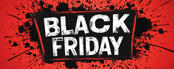 Black friday banner on red background. Promotional Sale concept. Boxing Day and Chrismas discounts. E-commerce, retail, and marketing. Template for poster, banners, flyers, card, advertising brochure.