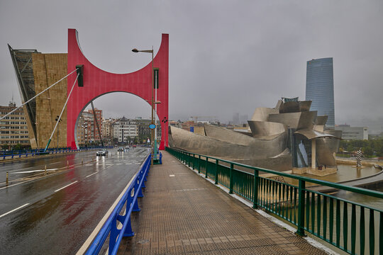 Salbeko Zubia, one of the most remarkable bridges of the city. Bilbao, Spain - September 12, 2024.