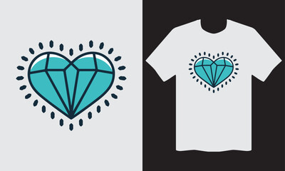 Creative Diamond shaped Heart T-Shirt Design Vector Template, Trendy T-Shirt 
