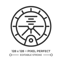 Attitude indicator linear icon. Essential cockpit instrument used in aviation. Orientation relative to horizon. Thin line illustration. Contour symbol. Vector outline drawing. Editable stroke