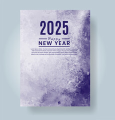 Happy new year 2025 card template with watercolor background
