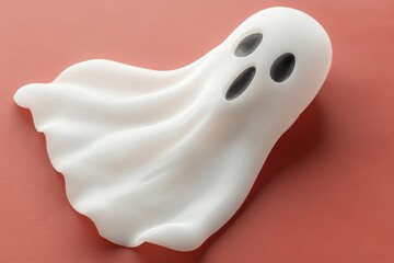 Cute ghost shaped marshmallow against a pink background blending Halloween themes with playful and lighthearted elements creating a soft whimsical holiday atmosphere