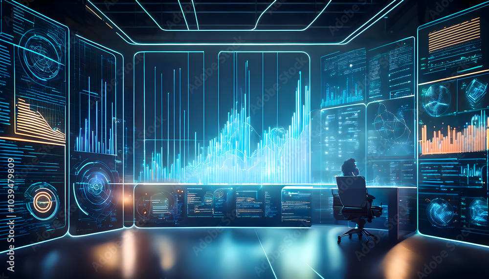 Aufkleber Exploring advanced data visualization in a futuristic control room with interactive dashboards