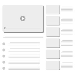 Abstract video interface layout with content cards and text placeholders. Illustrating modern web designs, video platforms, or online learning systems, clean and organized user experience depiction.