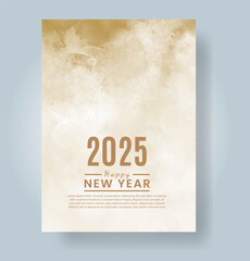 Happy new year 2025 card template with watercolor background
