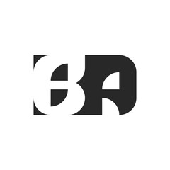 Initials BA letters logo black and white negative space style, linked two bold letters B and A combination, typography creative symbol design.
