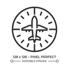 Heading indicator linear icon. Aviation instrument used for navigation. Maintain direction during flight. Thin line illustration. Contour symbol. Vector outline drawing. Editable stroke