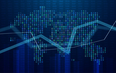 Abstract infographic visualization. Financial chart with uptrend line graphs and candlesticks. Futuristic network or business analytics. Graphic concept for your design.