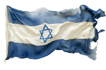 cracked israeli flag is waving isolated on transparent background