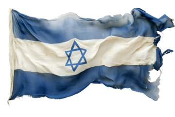 cracked israeli flag is waving isolated on transparent background