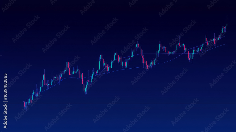 Poster a blue screen shows a candlestick chart with a line going up. this represents the idea of making mon