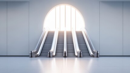 Obraz premium modern escalator leading to bright light