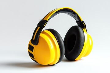 Naklejka premium Yellow and Black Construction Ear Muffs on a White Background