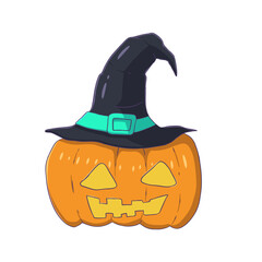 Pumpkins wearing witch hat illustration