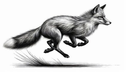 Obraz premium fox in motion, capturing the grace and agility of the animal in a dynamic pose sketch engraving.