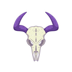 Goat skull illustration with purple horn and white color