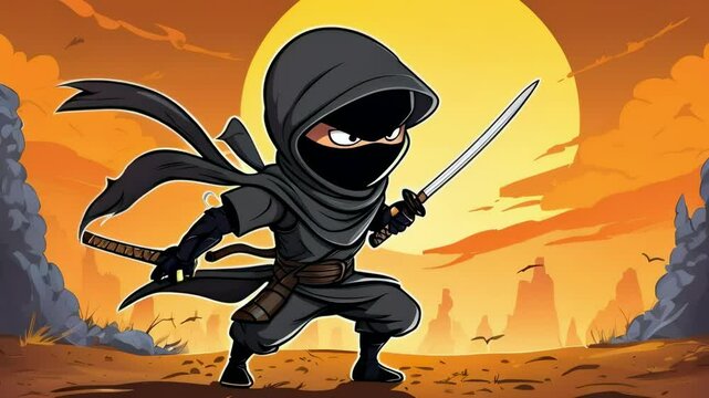 cartoon Shadow Ninja Explores Fantasy World